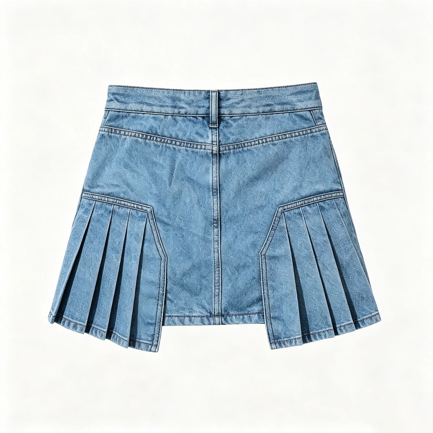 Light Blue Pleated Denim Mini Skirt