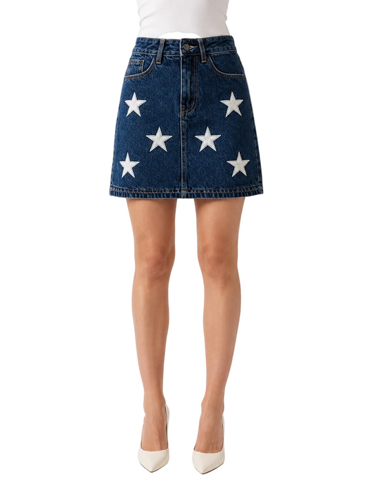 Dark Blue Star Appliqué Denim Mini Skirt