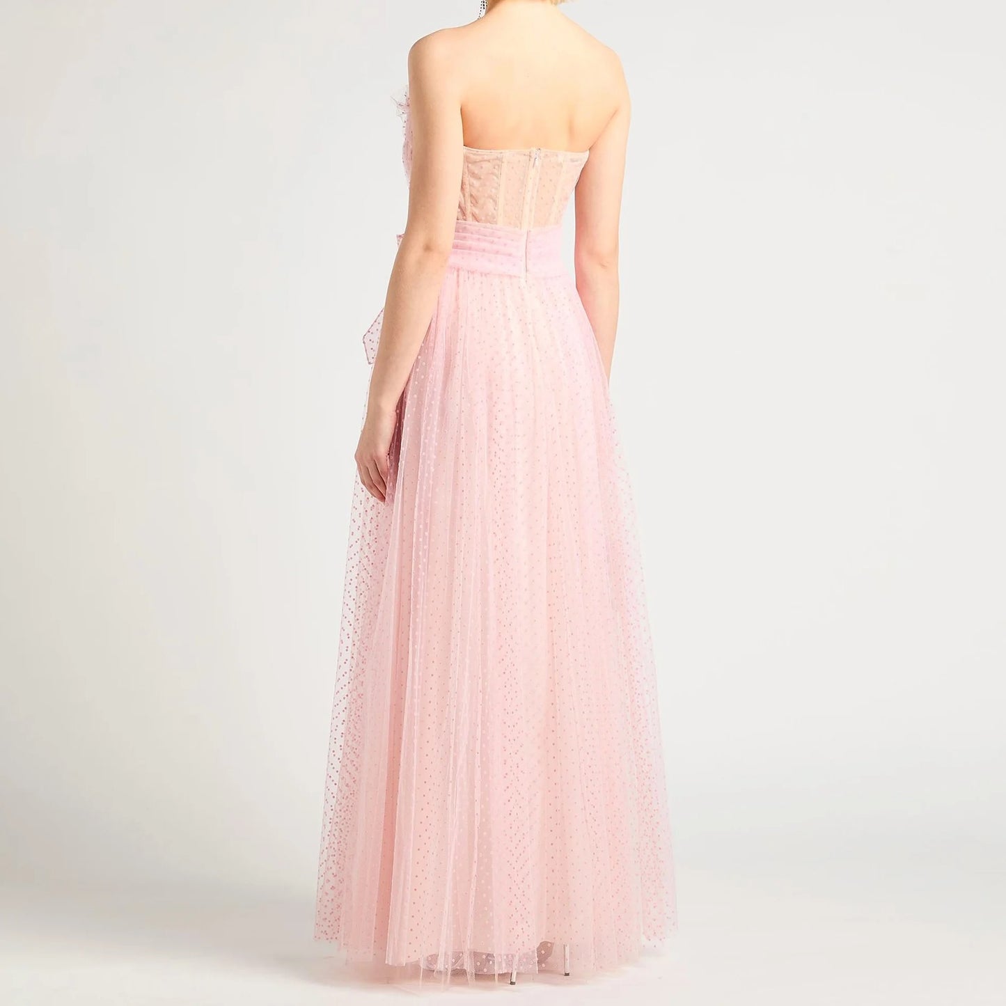 Light Pink Strapless Maxi Dress with Dotted Overlay