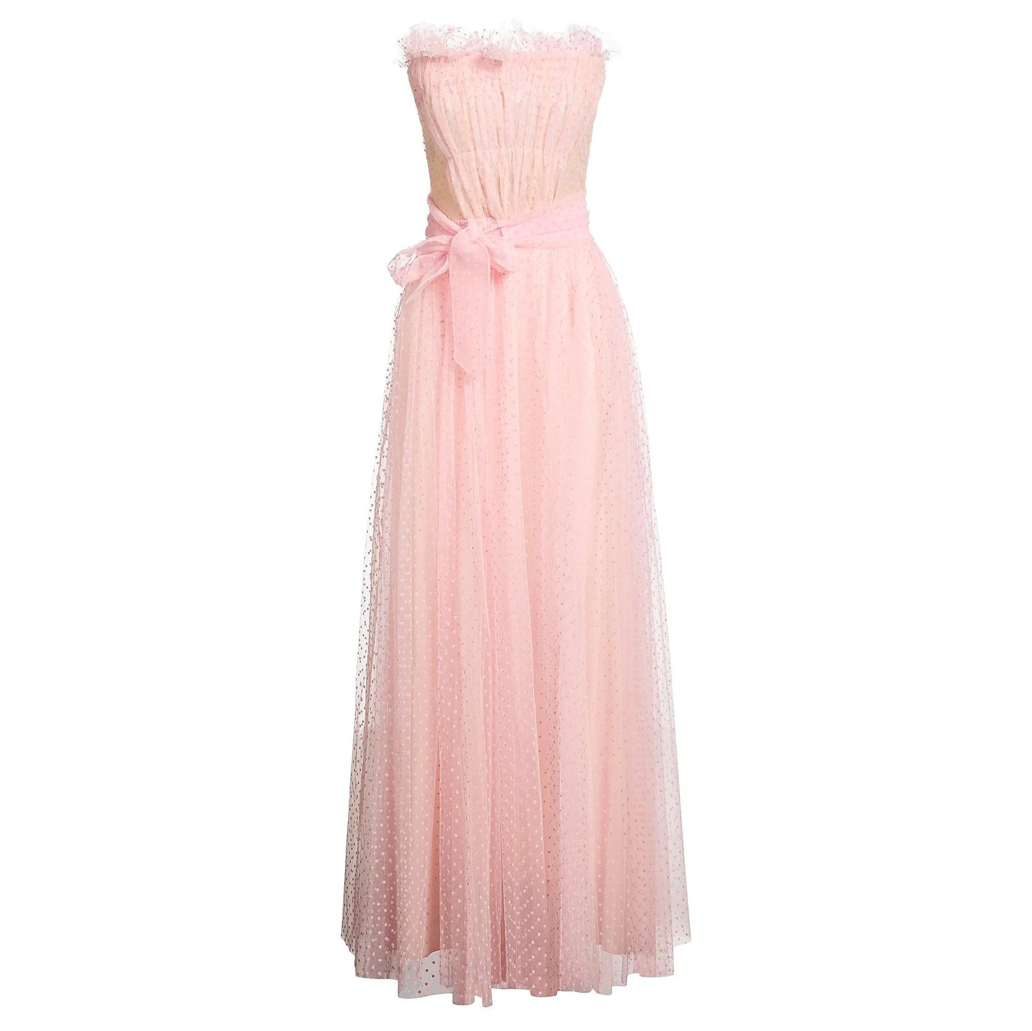 Light Pink Strapless Maxi Dress with Dotted Overlay