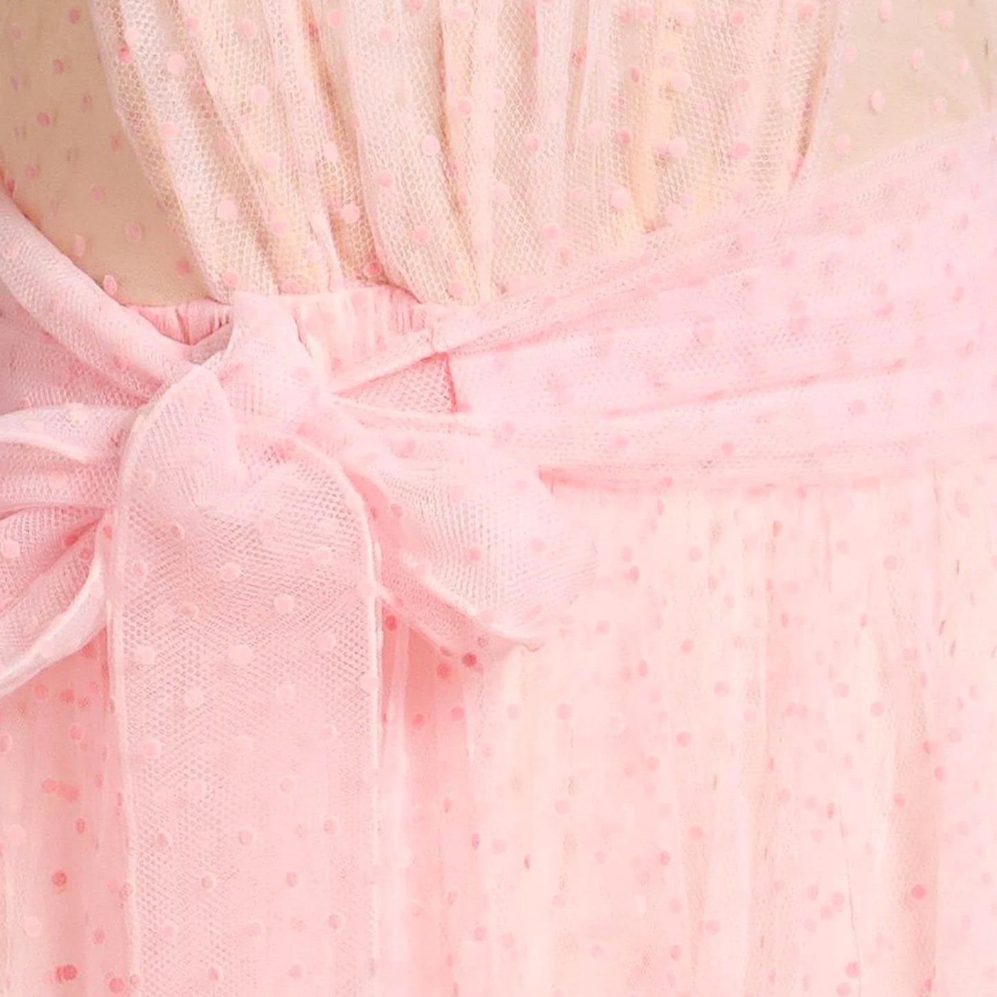 Light Pink Strapless Maxi Dress with Dotted Overlay