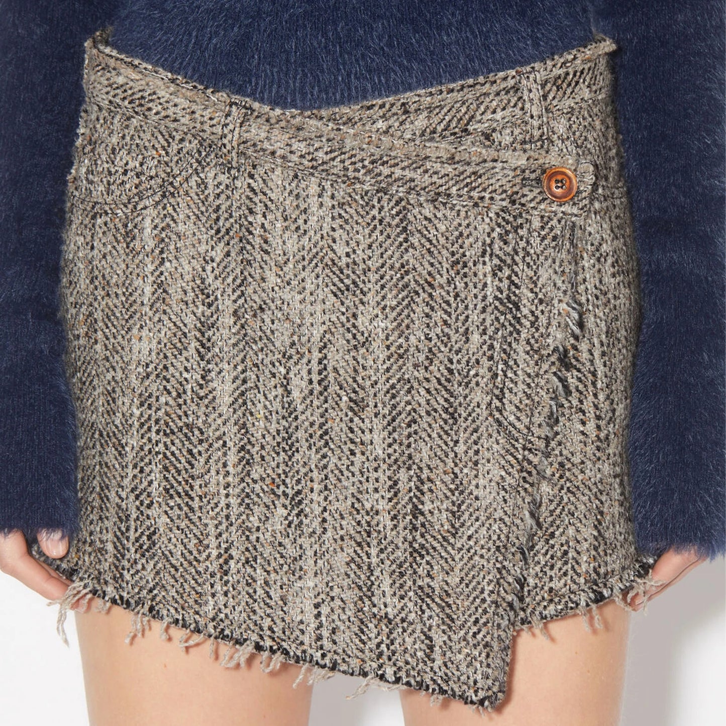 Gray Herringbone Wrap-Front Mini Skort