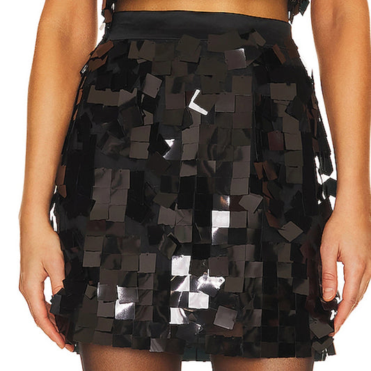 Black Oversized Sequin Mini Skirt