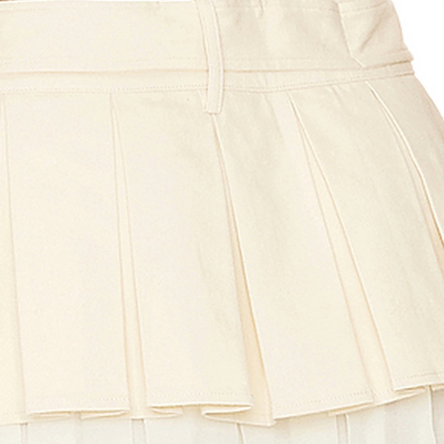 Ivory Belted Double-Layer Pleated Mini Skirt