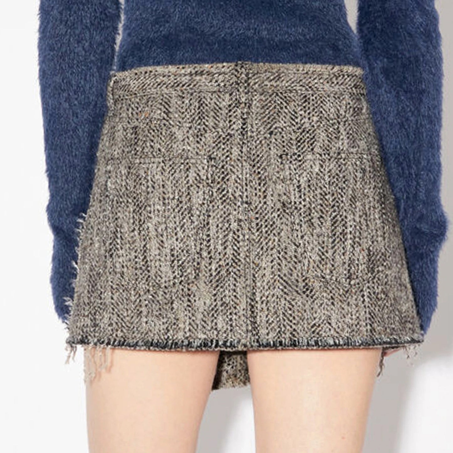 Gray Herringbone Wrap-Front Mini Skort